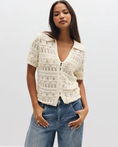 Neo Noir - Hvit - Marisini Stitch Polo Knit Top
