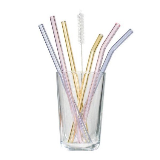 Tranquillo Rainbow sugerør i glass 21,5 cm 6 stk lilla/rosa/gul