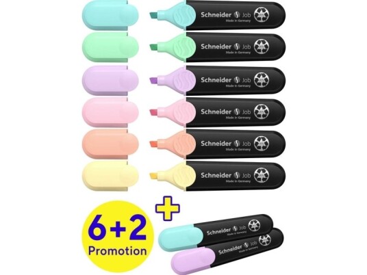 Schneider Skriveinstrumenter Tekstmarkør Highlighter Job Action 6+2 Pappeske 8 Stykker Pastell 115090 1 Stk.