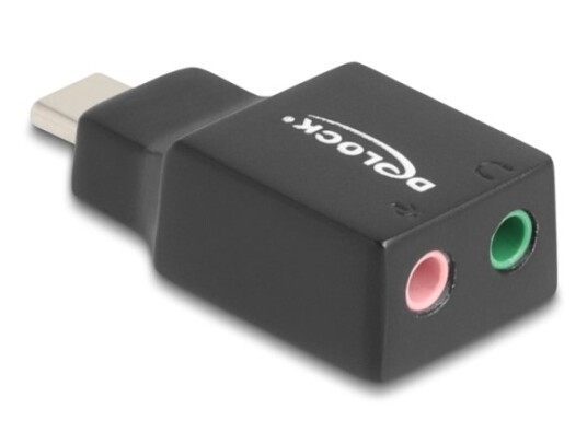 Delock Eksternt Usb-Lydkort Med Type-C-Plugg Til 2 X 3,5 Mm Jack-Kontakt Plug & Play-Lydadapter Svart