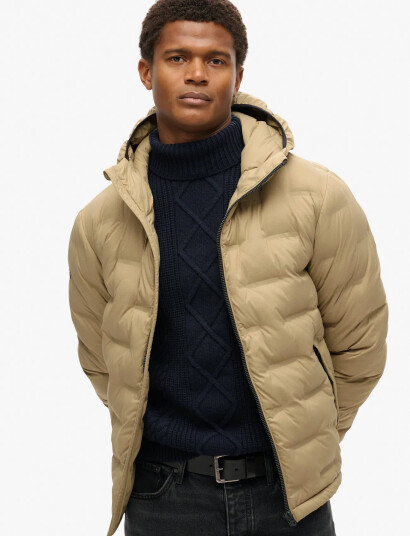 Superdry Hooded Quilted Puffer Coat Beige L Superdry Hooded Quilted Puffer Coat Beige L