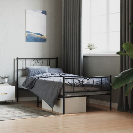  Sengeramme i metall med hode- og fotgavl svart 75x190 cm 8721012048300