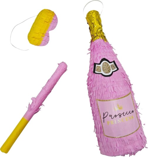 Northix Champagneflaske-piñatasett Pinne og maske inkludert 10051624