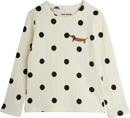 Mini Rodini Dots Aop Dog Ls Tee Cream 104/110