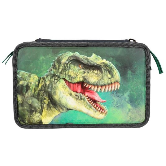 Dino World Triple Pencil Case Green With 3D Effect  0412475 