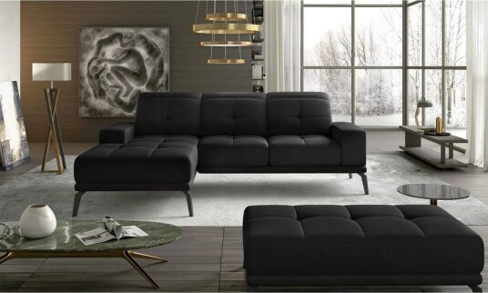 Hjørnesofa Eltap Torrense 265x175x98 cm Mat Velvet 99 Svart Venstre
