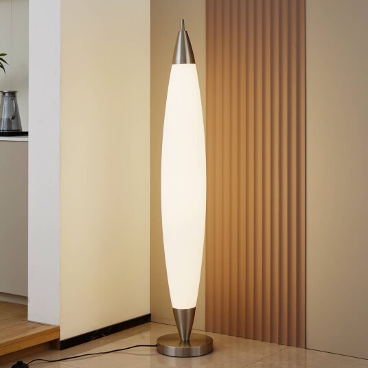 Lucande LED-gulvlampe Tarell hvit/nikkel 146 cm dimbar