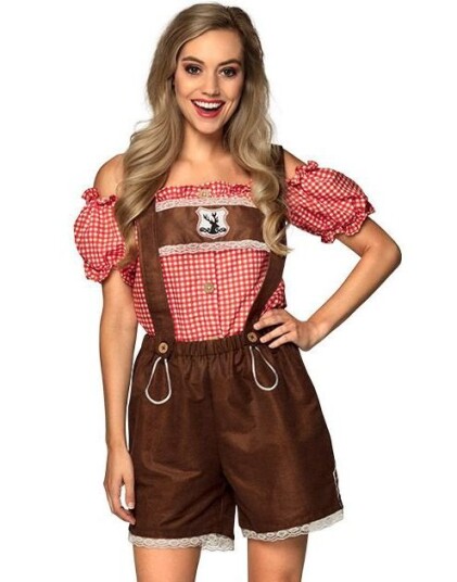 Brunt Lederhosen med Rutete Topp Oktoberfestkostyme til Dame S
