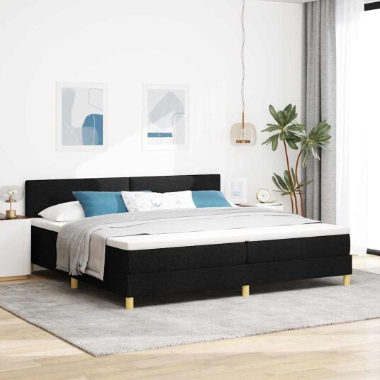  Sengebunn med madrass & LED Svart 200x200 cm Stoff