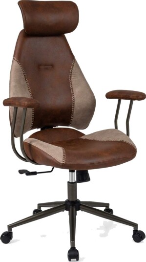 Ergonomisk kontorstol med nakkestøtte i semsket skinn – brun Ergonomisk kontorstol med nakkestøtte i semsket skinn – brun