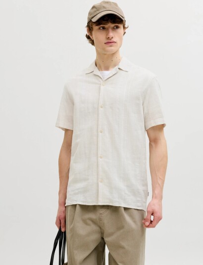 Jack & Jones Jprblusummer Lin. Blen Dobby Ss Shirt Sn   Cream   XS