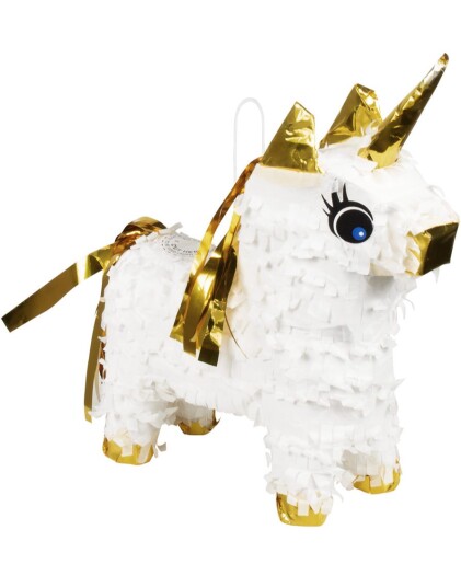 Hvit og Gullfarget MINI Enhjørning Pinata 21x16 cm Unicorn Gold