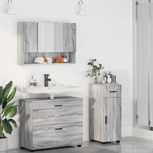 Baderomsinnredningssett 3 pcs Grå Sonoma Ingeniørtre og metall
