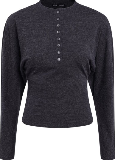 Mango Buttoned Knit Sweater - GREY - XL