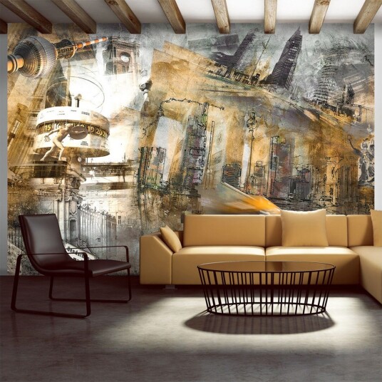 Fototapet Berlin Kollage Orange 200x140 - Artgeist sp. z o. o.