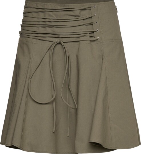 Weekday Mid Rise Tie Waist Midi Skirt Khaki green 36