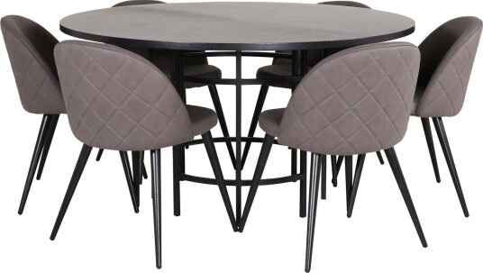 Copenhagen Spisegruppe 140 cm Rund med 6 Velvet Stoler - Sort