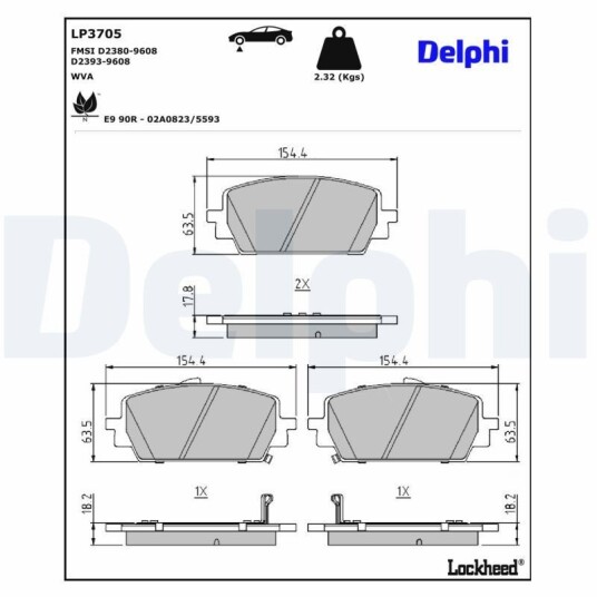 Bremseklosser DELPHI LP3705 Bremseklosser DELPHI LP3705