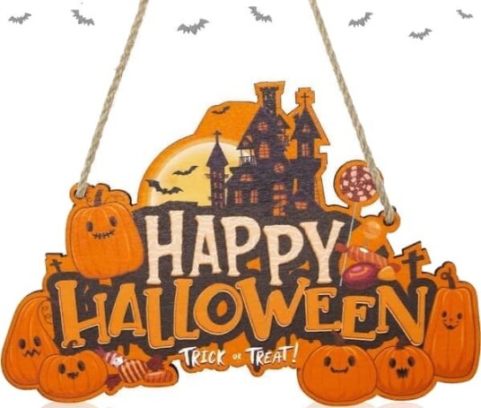 Halloween Hengende Dørskilt i Tre med Gresskarmotiv
