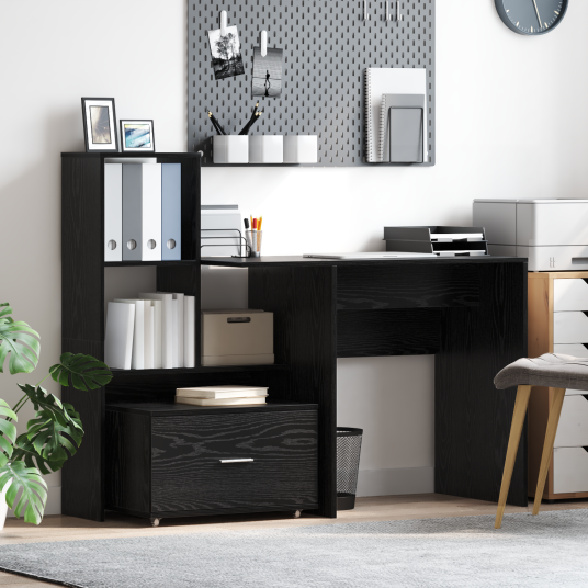  Skrivebord Svart eik 131.5 x 50 x 106.5 cm Konstruert tre