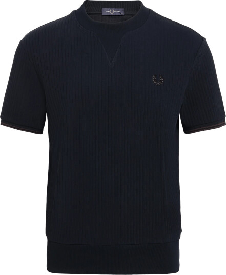 Fred Perry Drop Needle Jersey T Shirt   Navy   S
