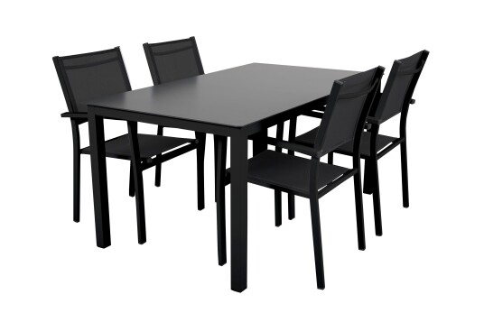 Brafab Rana spisegruppe Svart/grå 4 lenestoler & bord 150x90 cm