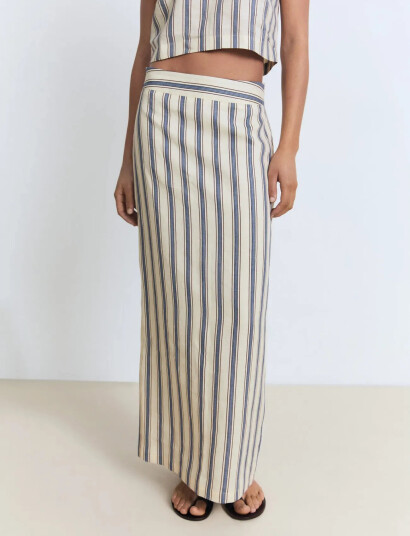 Mango Striped Linen Skirt - Beige - 38