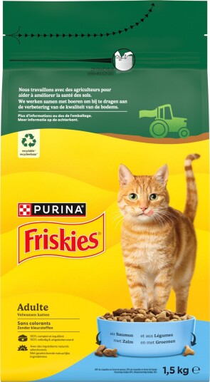 Friskies Tørrfôr Adult Purina Cat Med Laks Og Grønnsaker 3 X 1.5 kg