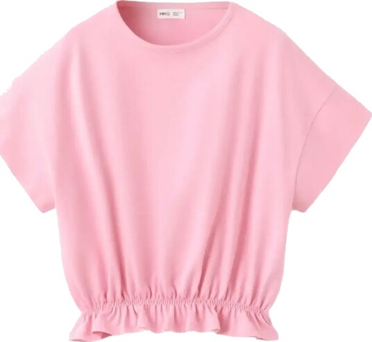 Mango Cotton Ruched Hem T Shirt Pink 164