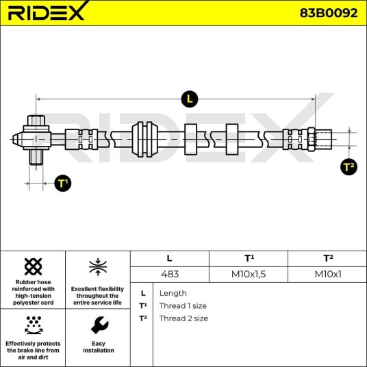 RIDEX 83B0092 Bremseslange