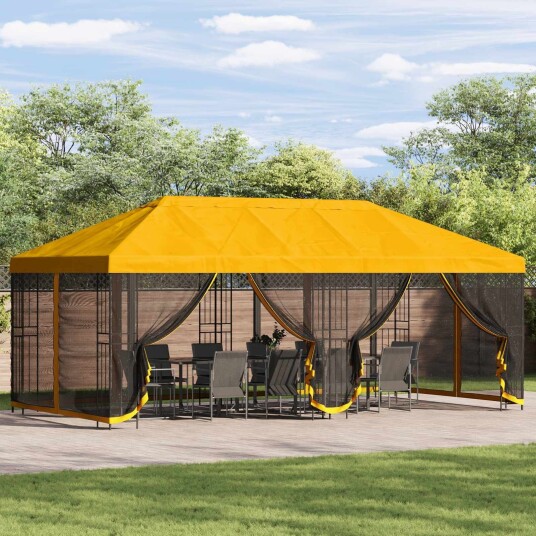 vidaXL Paviljong med sidevegger 6 x 3 m Gul Polyester og stål 190 gsm