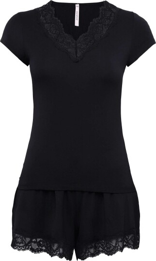 Hunkemöller Pj Ss Short Modal Lace Nana Black XL