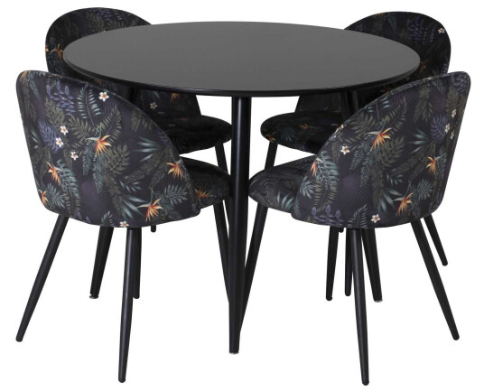 Venture Design Plaza & Velvet spisegruppe Svart/flerfarget 4 st stoler & bord 100 cm