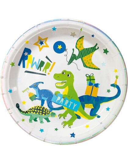RAWRR 8 stk. Dinosaur Party Papptallerkener med Dinosaur Motiv 23cm RAWRR 8 stk. Dinosaur Party Papptallerkener med Dinosaur Motiv 23cm