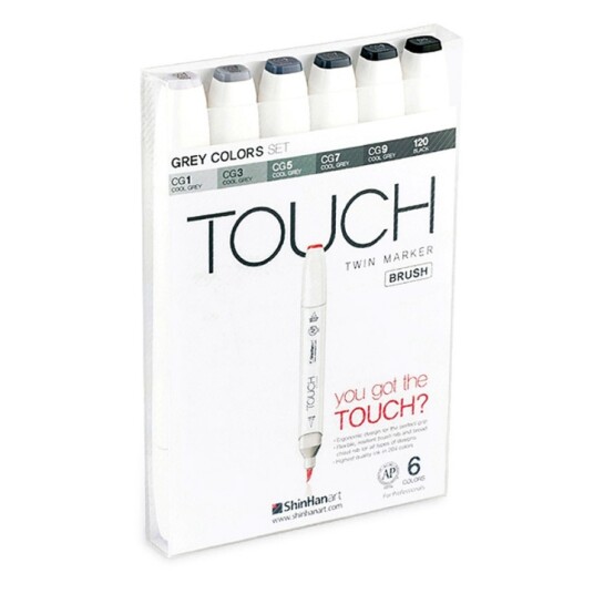 Touch Twin Brush Marker 6-set Grey Touch Twin Brush Marker 6-set Grey