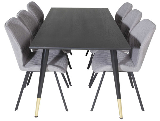 Venture Design Dipp & Gemma spisegruppe Svart/grå 6 st stoler & bord 180 x 90 cm
