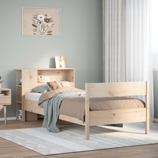 Seng med bokhylle uten madrass 90x200 cm heltre furu 3322966