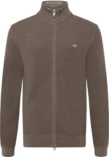 Gant Waffle Knit Zip Cardigan Brown XL