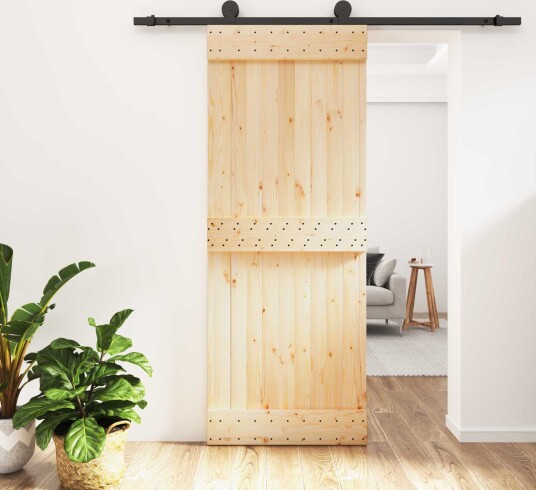 vidaXL Skyvedør Naturlig og svart 80 x 210 cm Massiv Furu Tre vidaXL Skyvedør Naturlig og svart 80 x 210 cm Massiv Furu Tre