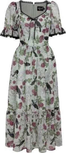 Hell Bunny   Goth Middellang kjole   RAVEN DRESS   XS til XXL   Damer   flerfarget