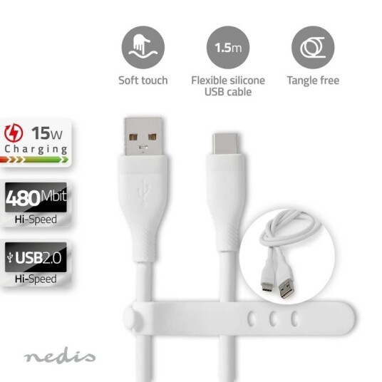 Nedis USB-kabel | USB 2.0 | USB-A Han | USB-C™ Hann | 15 W | 480 Mbps | Nikkel belagt | 1.50 m | Rund | Silikon | Hvit | Boks Nedis USB-kabel | USB 2.0 | USB-A Han | USB-C™ Hann | 15 W | 480 Mbps | Nikkel belagt | 1.50 m | Rund | Silikon | Hvit | Boks