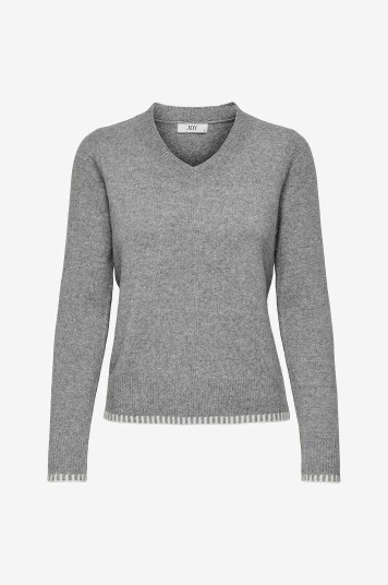 JDY - Genser jdySage L/S V-neck Contrast Hem Pul - Grå
