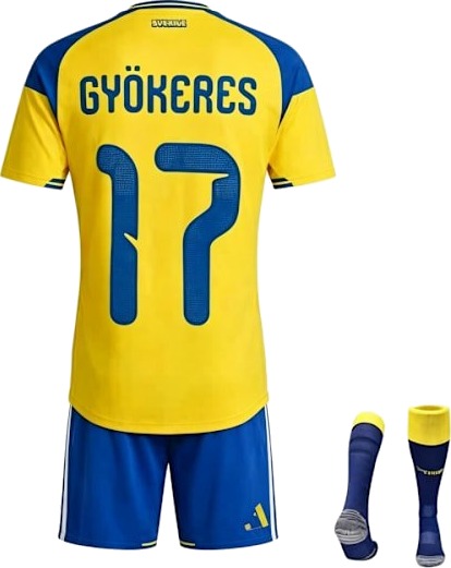 2026 VM Sverige Landslag Hjemmedraktsett Kortermet Trøye Shorts Sokker Barnestørrelse Nr. 17 Gyokeres 28