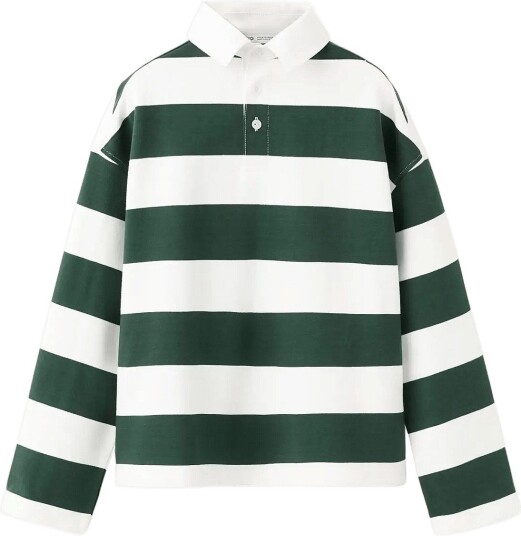 Mango Oversized Striped Polo Sweatshirt Green 5 6