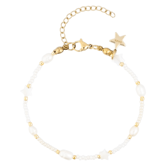 DARK Glass Bead Bracelet Mop Star & Pearls Off White