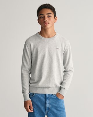 Teens bomullsgenser med rund hals LIGHT GREY MELANGE 176