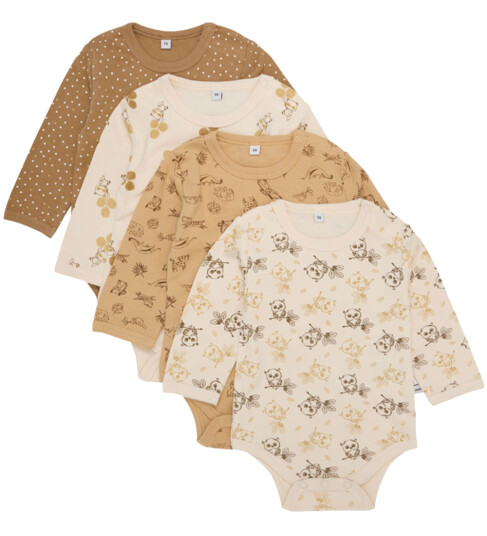 Pippi Baby Bodyer I/e 4 pack Whitecap Grey Pippi Baby 50 Langermet Body Beige Brun Hvit