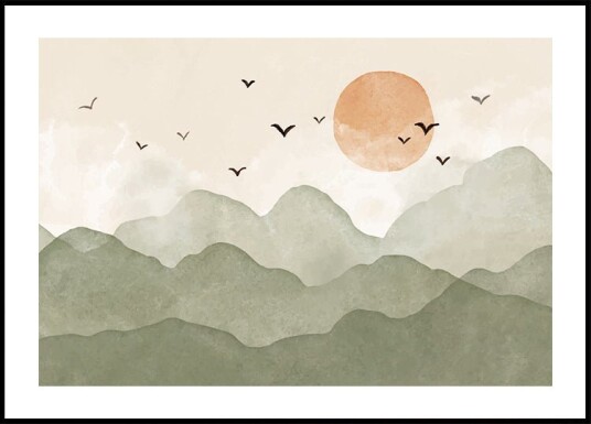 Watercolor Sunrise in the Mountains Plakat Plakat / 21x30cm