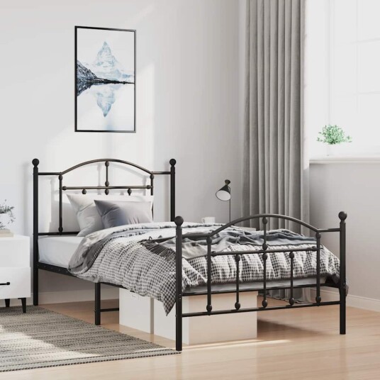 vidaXL Sengeramme i metall med hode- og fotgavl svart 100x200 cm