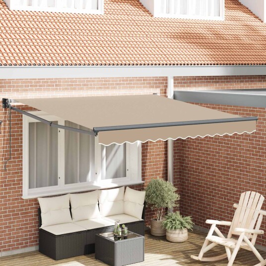 Automatisk Uttrekkbar Markise Beige 350x250 cm Markiseduk for 3,5x2,5 m ramme Beige